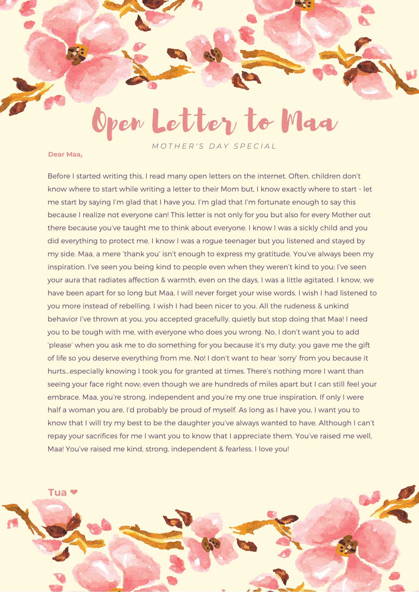 Open Letter to Maa - Mother's Day Special
